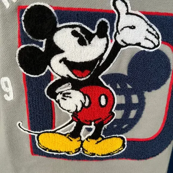 Disney World Mickey Mouse Letterman Varsity Jacket Small Unisex Gray Epcot Patch
